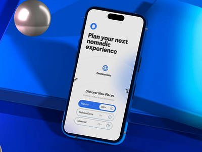 Nomadic planner onboarding disc menu animation digital nomad figma flights hotels interaction mobile mobile app onboarding spline travel ui design ux design ux ui