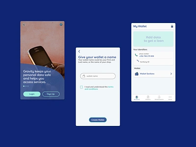 Gravity App blockchain digital identity loans mobile mobile app designs shopkeepers soft loans ui wallet