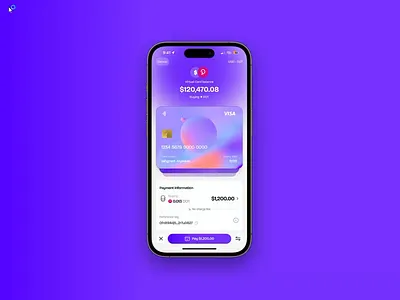 Animated card swipe interaction for payment methods. blockchain crypto design ui ux web3