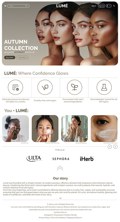 LUMÉ Landing Page brand landingpage skincare ui