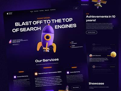 Rocket Driver -Digital Marketing Landing Page 3d branding clean creative dark digital agency landing page marketing modern saas seo space ui ux web web design web3 website