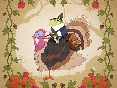 Thanksgiving Turkey Ride adobe animate animation animation 2d character character animation character design design explainer frog illustration jockey motion graphics over the garden wall ride run running cycle thanksgiving toonboom turkey walking cycle