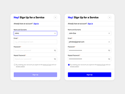 Sign Up form — Daily UI 001 authorization blue buttons challenge dailyui dialog form inputs product signup ui ux web web application