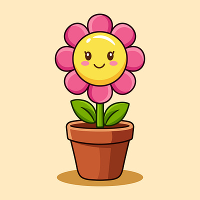 A cartoon drawing of a flower with a smiling face summer