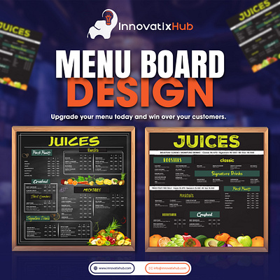 MENU BOARD DESIGN advertisingagency board design design branding design illustration innovatixhub juice banner juice flyer logo logodesign menu design minimalist logo