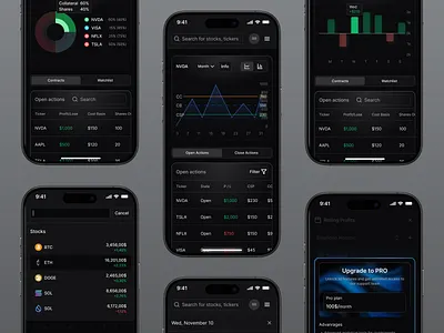 ✨ Your investments, reimagined. adaptive dark analytic mobile analytics money charts dark mode finance lose money profit trade trading