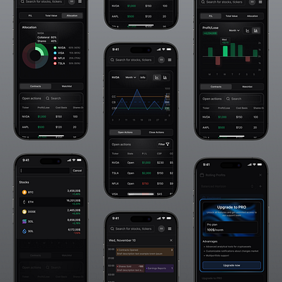 ✨ Your investments, reimagined. adaptive dark analytic mobile analytics money charts dark mode finance lose money profit trade trading