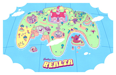 Greetings from Realta art gaming greetings from illustration illustrator island map nintendo photoshop retrogaming vector videogames