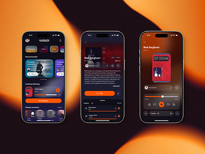 Spokenly app design (Home, audiobook detail & player) dailyui streaming ui