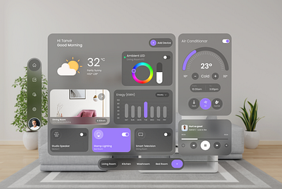 Spatial UI Smart Home Controller animation apple apple ui ar cleandesign figma moderndesign modernui mordern morphism neomorphism special io specialui ui uiuxdesign vr