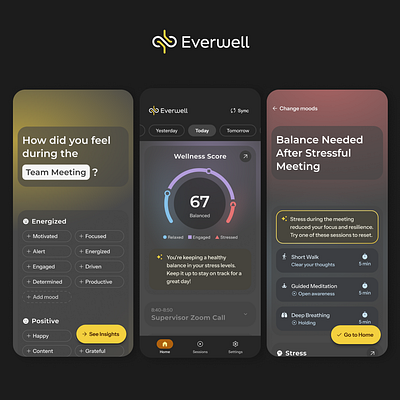 Defining tomorrow's AI-centric wellness app accessibility adaptive ai ai app branding branding guidelines design generative ai logo meditation mental health mobile mood tracking predictive ai product design prototype ui user flow ux wellness