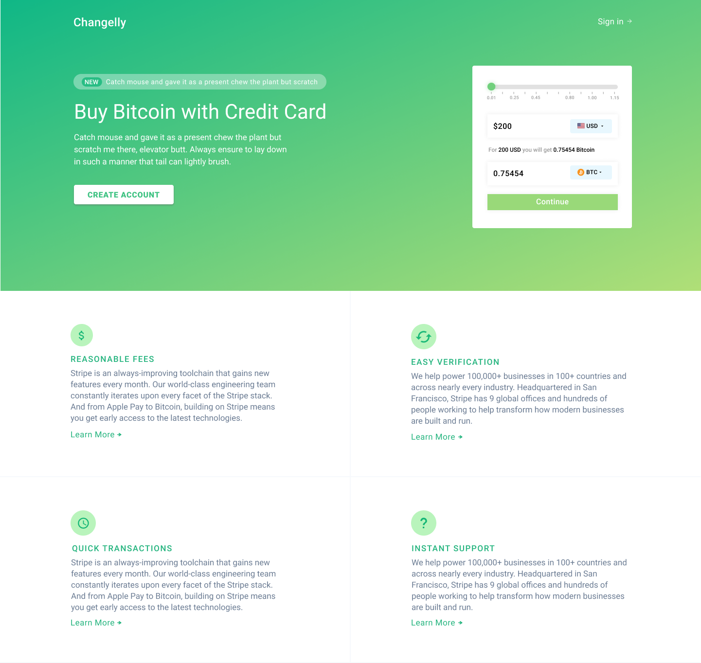 Example of A landing page for a crypto website