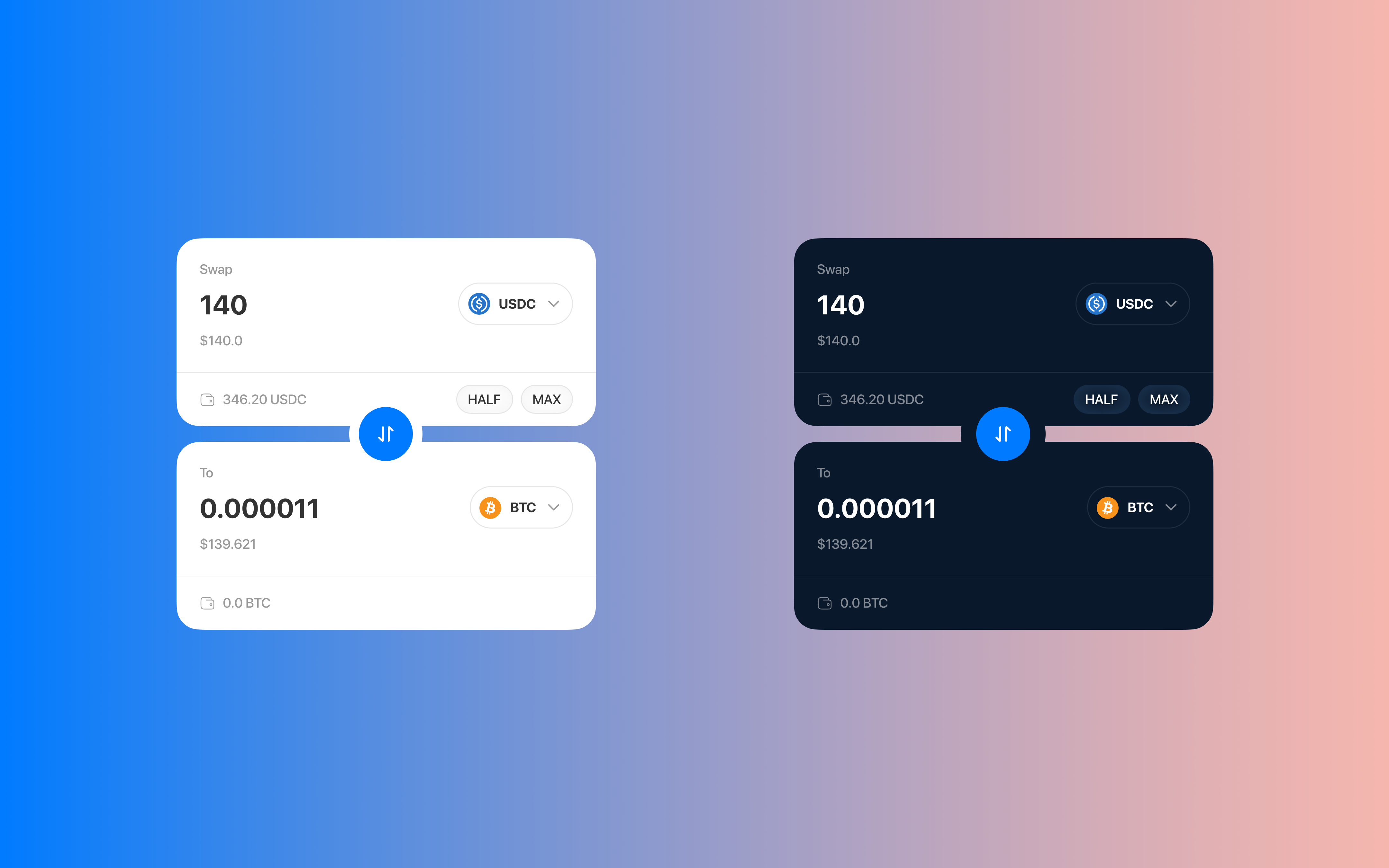 Coin Swap - Light & Dark app design ui ux web3