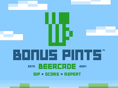 Bonus Pints 90s arcade bar beer brand identity branding design graphic design illustration logo logomark logotype pixel retro