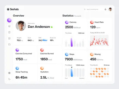Seehats - Personal Health Dashboard Overview clean dashboard clean design dashboard design health health dashboard health widget personal personal dashboard ui uiux web design widget dashboard