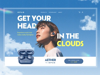 Earbuds - Landing Page Hero Concept cloud earbuds earphone electronic headphone hero image hero section landing page sky ui web design