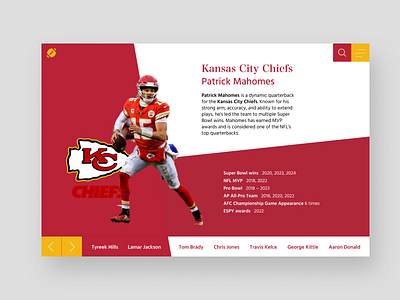 Patrick Mahomes Tribute UI app appdesign athlete branding dailyui football graphic design illustration interaction kansascitychiefs logo patrickmahomes tribute uidesign uxdesign visualdesign webdesign webpage website