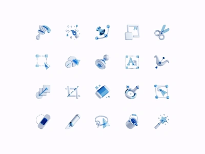 Adobe Interface Icons 3d adobe blender blue brush tool color palette eraser tool icon icons illustration knife lasso tool magic wand tool metallic scissor ui