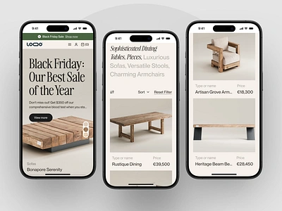 Bench - Ecommerce Mobile Design branding clean company decor design furniture apps interior interior design marketplace mobile modern property shop sofa store ui uiux ux web website