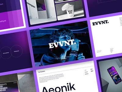 EVVNT - Branding Design Style Guide branding clean color pallete concert design event festival green logo music popular purple style guideline ticket typhography uiux unspace