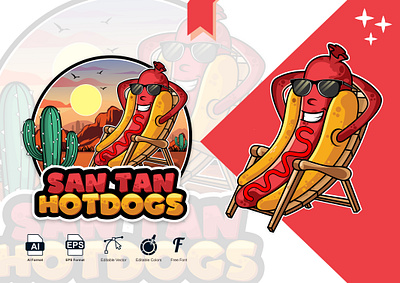 Hot Dog Logo With Desert Theme deserttheme foodbrandlogo graphicdesign hotdoglogo logodesign