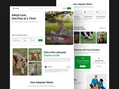 Lovva - Landing Page adoption branding cats clean design dogs fresh green grey landing page pet adoption pets ui ux white