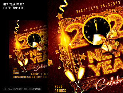 New Year Party Flyer Template advertisement celebrations christmas conceptual countdown dj event dj flyer download now flyer golden flyer graphic design layout music event new year party nightclub nye poster psd template template typography