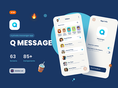 Q message - A private messenger app adobe xd app app design concept design figma interface message messenger mobile private screen ui ui design ui8 uiux ux