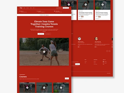 Couples tennis training landing page red ui web design