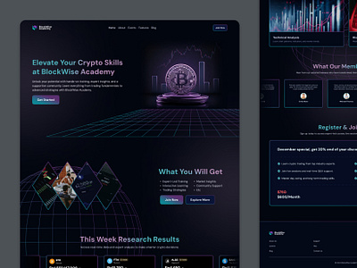 BlockWise Academy - Landing Page UI/UX Design academy bitcoin community course crypto dark design landing page design theme trading ui uiux design ux web design website design