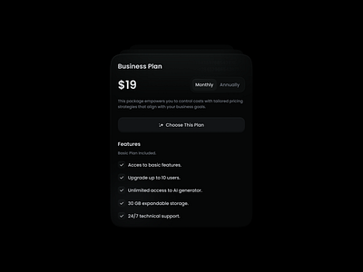 Pricing Card UI bento black card clean ui derken minimal design pricing ui