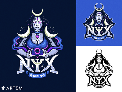 NYX Gaming mascot logo design by ART3M art3m art3m studios black hole branding chaos design esport esports logo gaming gaming logo goddess graphic design illustration logo logo design mascot mascot logo nyx women