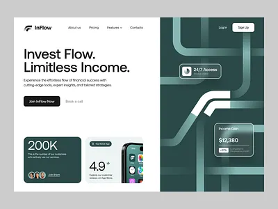 inFlow - Finance Landing Page b2b bank business design finance financial fintech fund invest landing landing page modern money saas startup ui wealth management web 3 web design webdesign