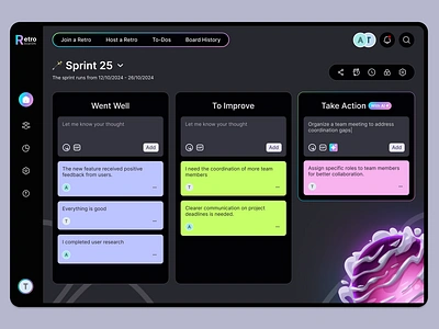 Retrospective Ai creative design dark mode dashboard design greatdesign minimal ui uiuxdesign ux web app webdesign