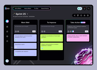 Retrospective Ai creative design dark mode dashboard design greatdesign minimal ui uiuxdesign ux web app webdesign