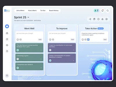 Retrospective AI - 2 version ai board creative design dashboard greatdesign light mode minimal retrospective team technology trending ui uiuxdesign ux web app webdesign working