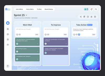 Retrospective AI - 2 version ai board creative design dashboard greatdesign light mode minimal retrospective team technology trending ui uiuxdesign ux web app webdesign working