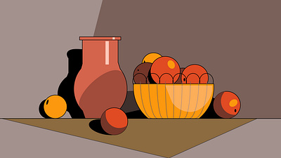 Fruit and ceramic still life illustration