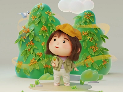 The Scent of Autumn 3d animation autumn autumnscent autumvibes b3d blender breakdown character cozy digitalart fall flowers garment illustration marvelousdesigner modeling osmanthus season substance3dpainter