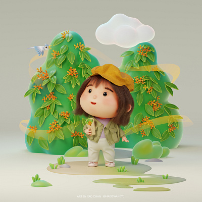 The Scent of Autumn 3d animation autumn autumnscent autumvibes b3d blender breakdown character cozy digitalart fall flowers garment illustration marvelousdesigner modeling osmanthus season substance3dpainter