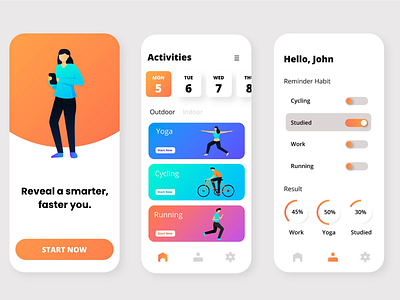 Fitness Tracking Mobile App Design app design chart exercise fitness fitness app development fitness tracking fitness tracking app gym health illustration mobile app mobile design mobile ui sport tracker tracking training wellness workout yoga