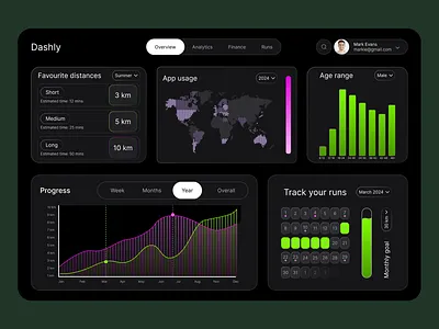 Dashboard for a running application branding graphic design ui