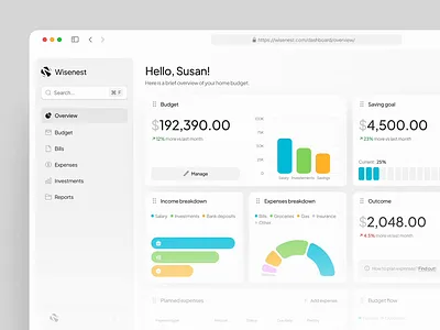 Wisenest - home budget management analytics budget chart dashboard design finance fintech home ui ux