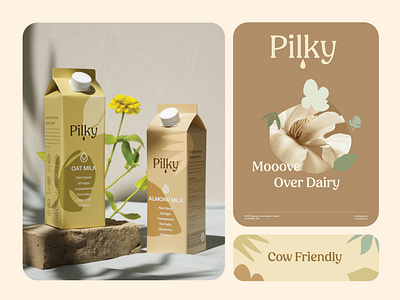 Pilky Branding and Packaging Design - Vegan Milk 3d branding design emblem icons label label design logo logo design logos milk packaging packaging design ui vegan