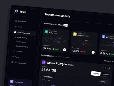 Spire crypto dashboard admin coin crypto dark dashboard design flat home layo page product stats studio ui ux website