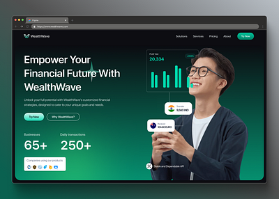 WealthWave - Financial service platform banking chart design desktop digital banking finance finance web design fintech fintech app fintech design hero section landing page landing page design money management product design ui ui desiign uiux ux web design