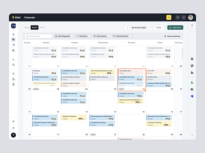 Tiimi: Monthly Calendar Feature in a SaaS HR Management System calendar candidates company hiring hr hrd hrm hrms hrs job product design recruitment saas saas design staff management team management ui ux web app web design