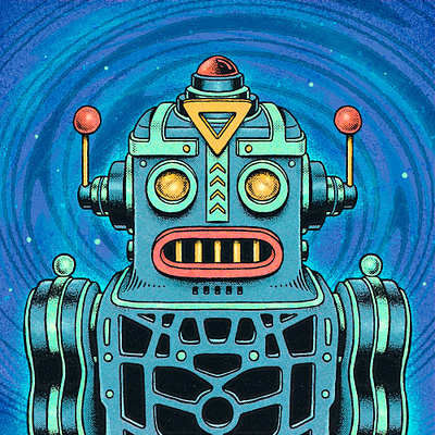 Number 1. comic comic style halftones illustration psychedelic retro robot toy vintage