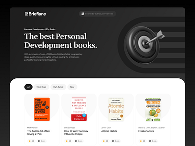 Brieflane Category Overview 3d app books category icon listing reading ui ux webdesign website