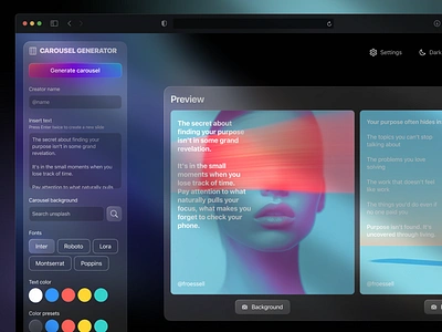 Carousel generator art direction product design social media ui